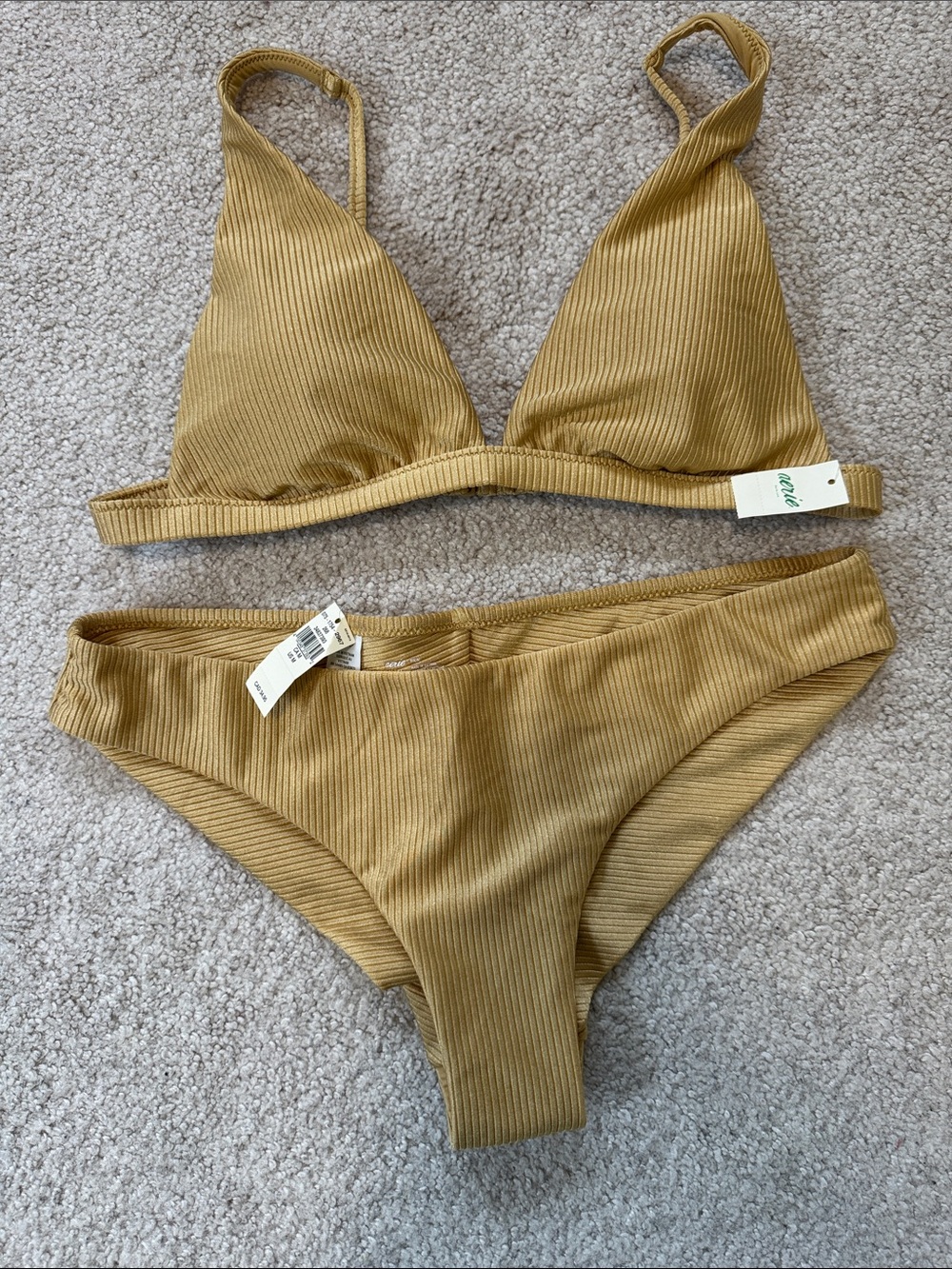 aerie sz M NWT Ribbed Gold Cheeky Bikini Medium NEW - Picture 2 of 10